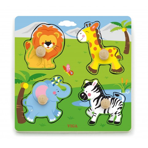 Big Wooden Knob Puzzle - Wild Animals