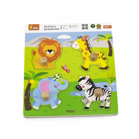 Big Wooden Knob Puzzle - Wild Animals